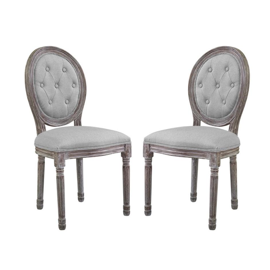 Seneca Vintage French Upholstered Fabric Dining Side Chair Set Of 2 In Light Gray by Modway Furniture