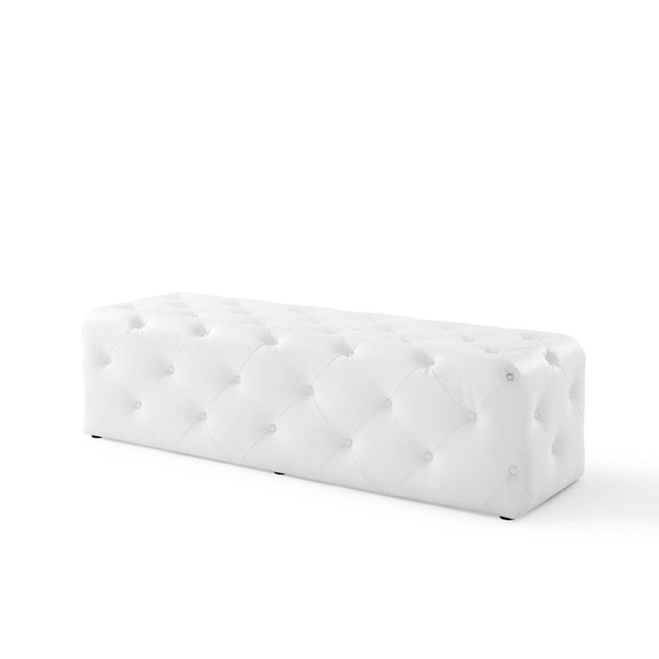 Carole 60" Tufted Button Entryway Faux Leather Bench In White by Modway Furniture