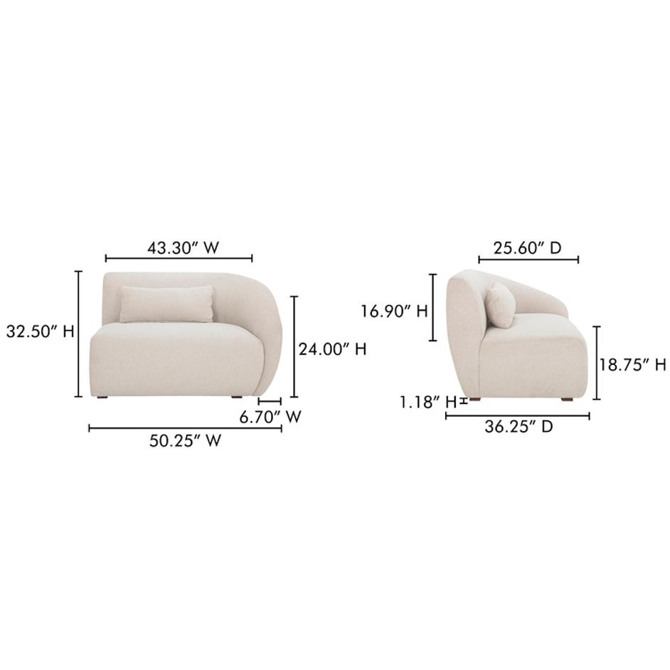 Amelia Right Arm Facing Chair Warm White by Moes Home
