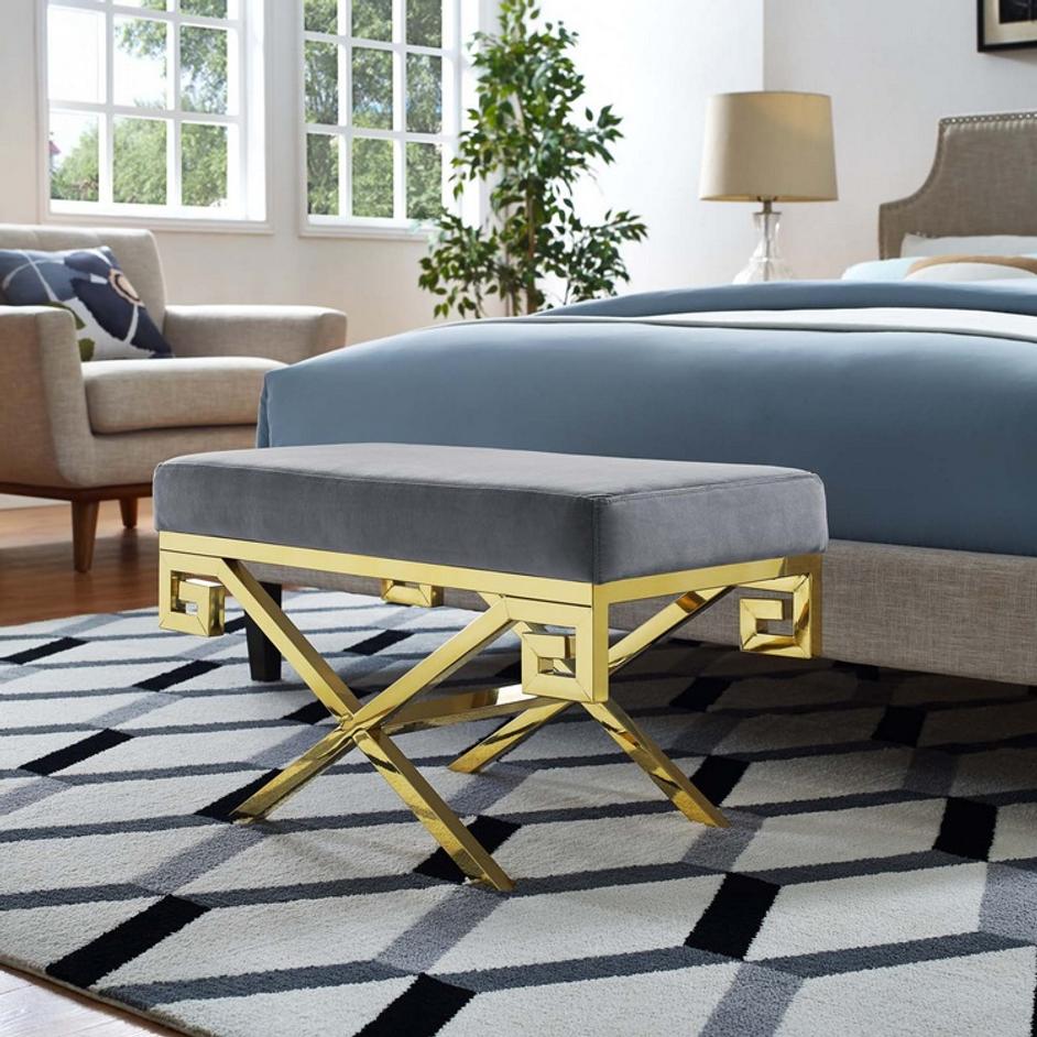 Bendel Velvet Performance Velvet Bench In Gold Gray by Modway Furniture