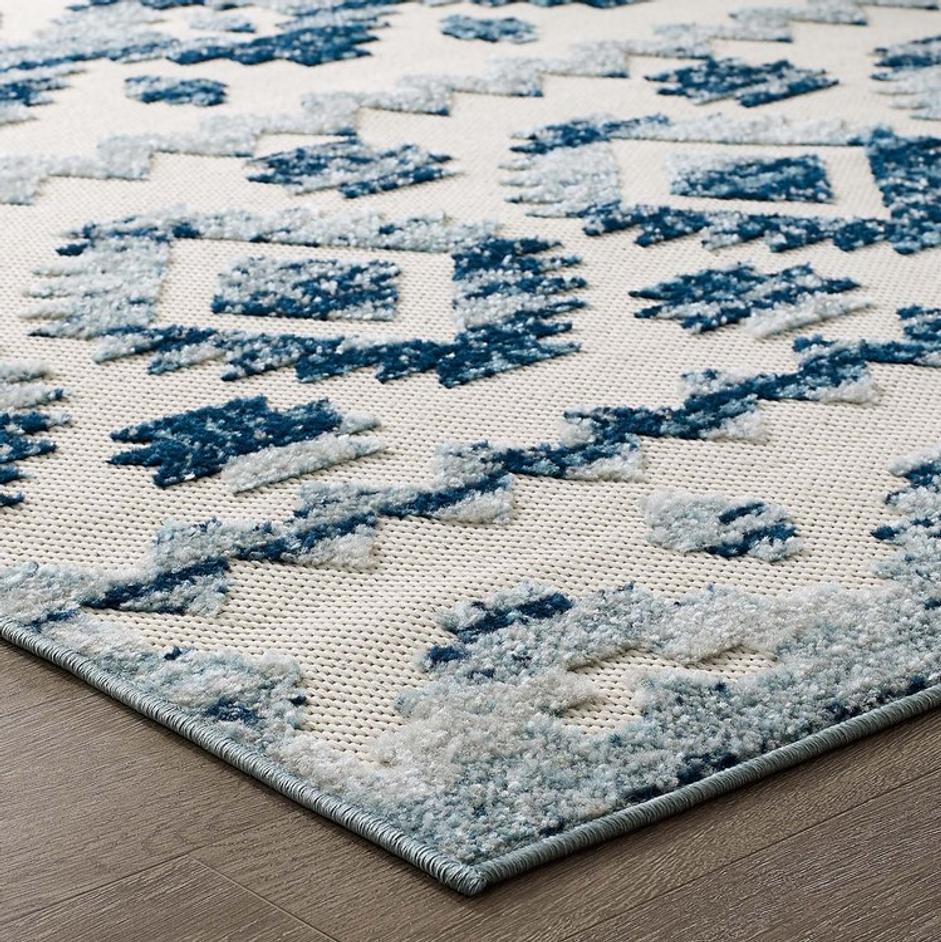 Burket Takara Abstract Diamond Moroccan Trellis 5X8 Indoor And Outdoor Area Rug In Ivory And Blue by Modway Furniture
