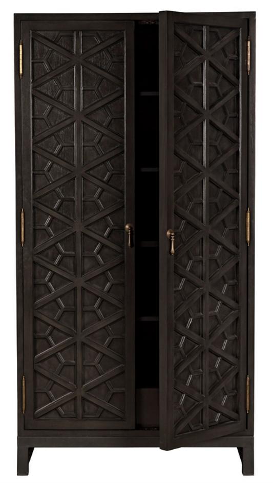 Maharadscha Small Hutch in Pale Mahogany with Matte Black Industrial Steel Base and Brass Pulls by Noir Furniture
