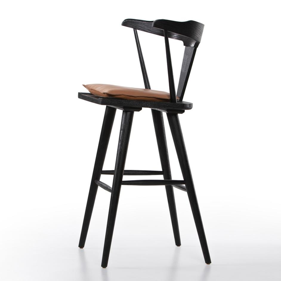 Ripley Stool With Cushion In Black Oak In Bar by FOUR HANDS
