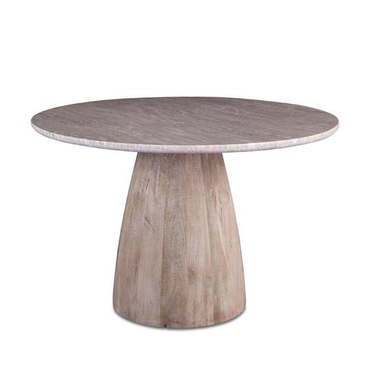 48" Round Dining Table Taupe Marble with Modern Whitewash Mango Wood Base by Home Trends & Design