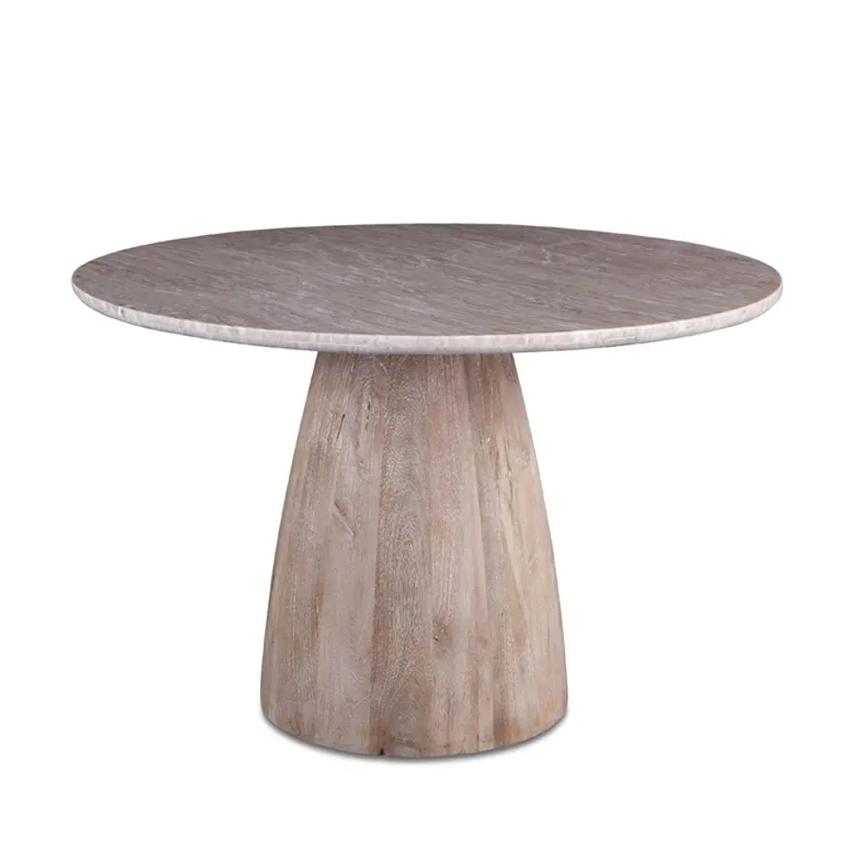 48" Round Dining Table Taupe Marble with Modern Whitewash Mango Wood Base by Home Trends & Design