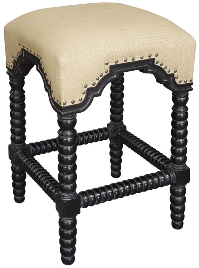 Abacus Mahogany Counter Stool in Hand-Rubbed Black with Olive Cotton Fabric by Noir Furniture