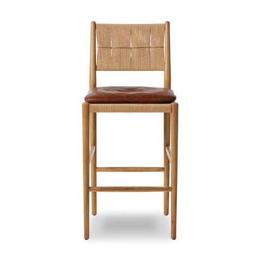 Dara Bar Stool In Dulane Mahogany And Natural Paper Cord And Toasted Ash by Four Hands