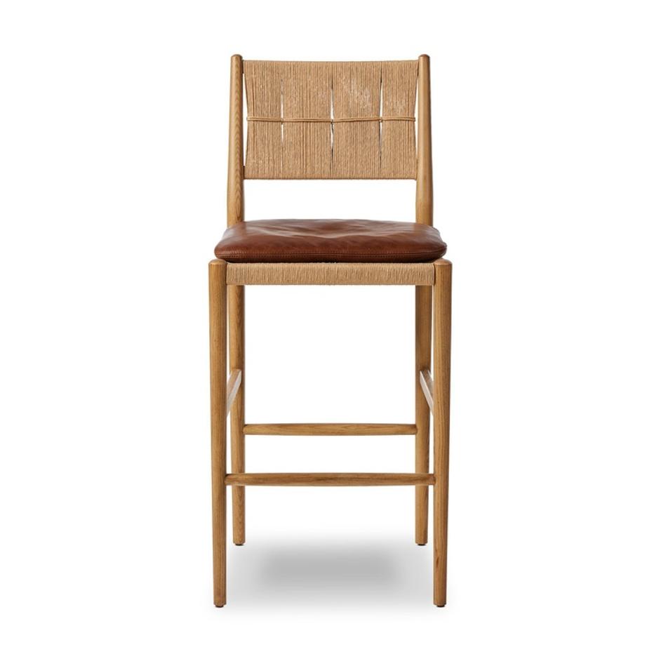 Dara Bar Stool In Dulane Mahogany And Natural Paper Cord And Toasted Ash by Four Hands