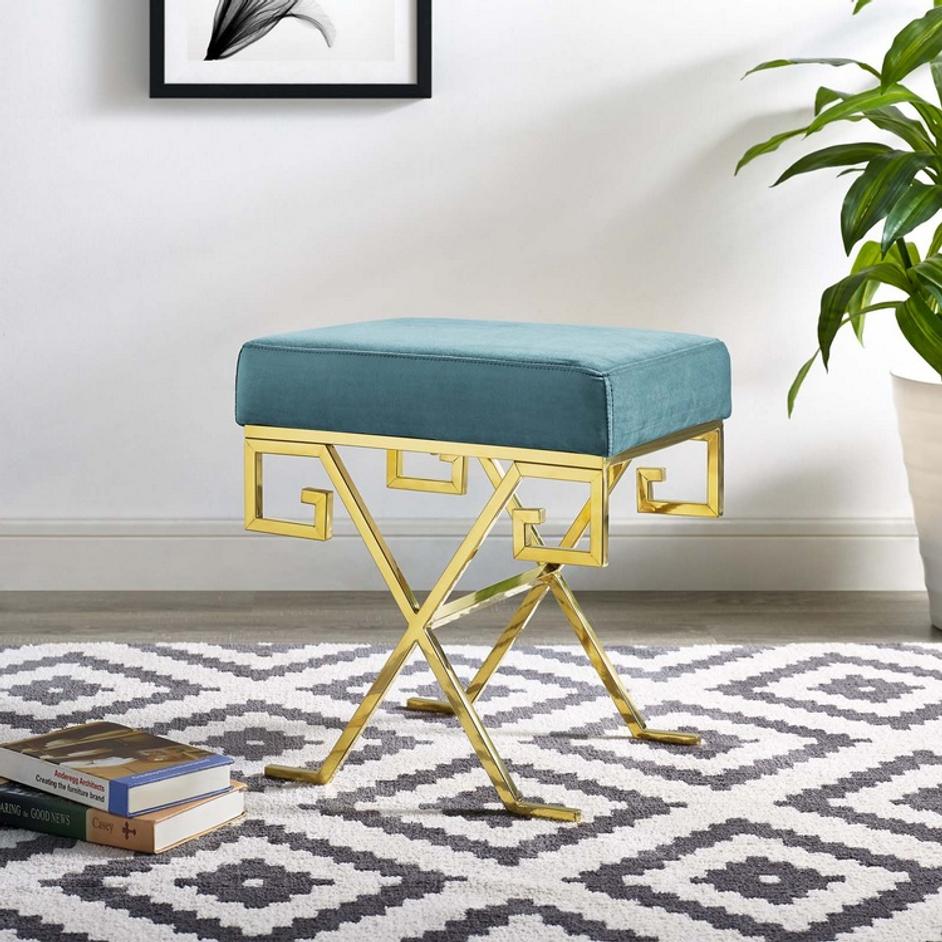 Ballard Performance Velvet Bench In Sea Blue by Modway Furniture