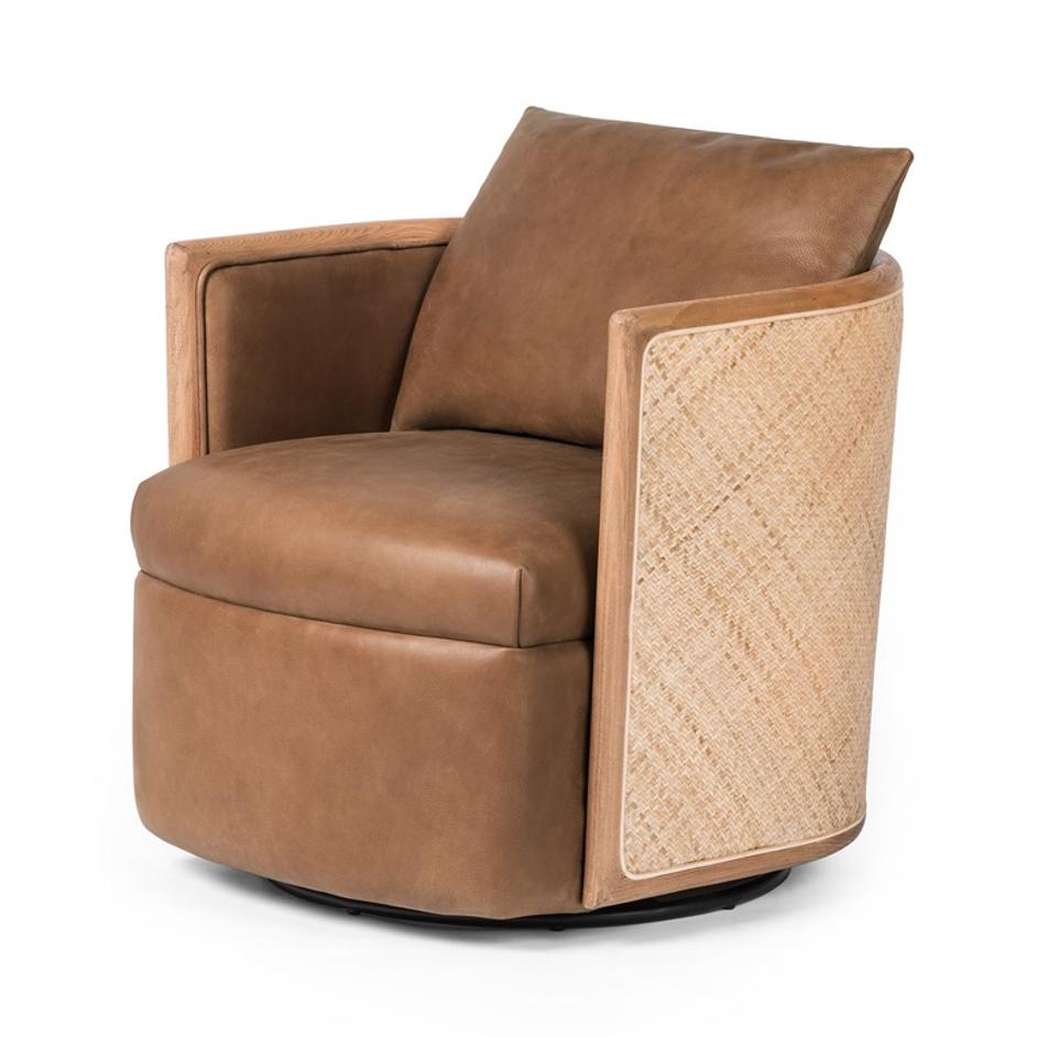 Newbury Swivel Chair In Palermo Cognac by FOUR HANDS
