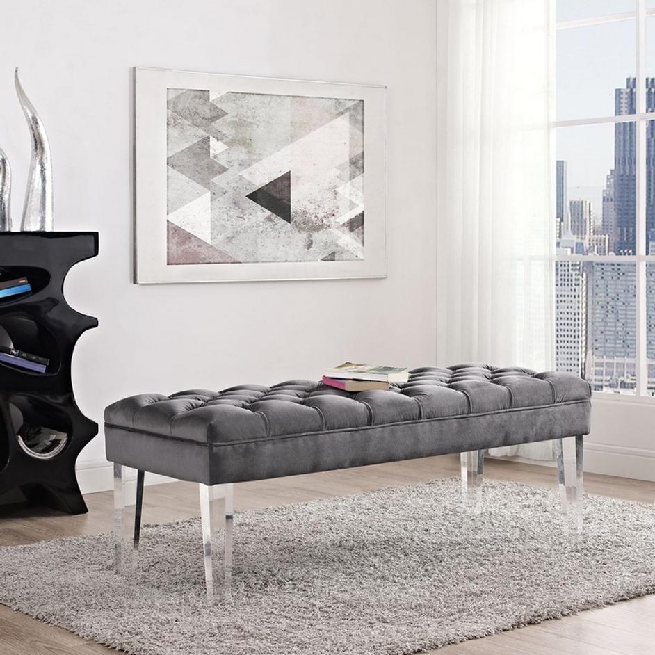 Percival Performance Velvet Bench In Gray by Modway Furniture