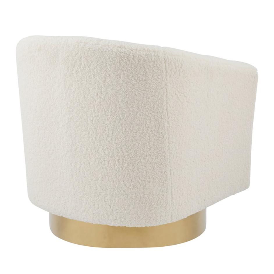 Natasha Faux Shearling Fabric w/ Gold Metal Swivel Accent Arm Chair In Shearling Beige by New Pacific Direct