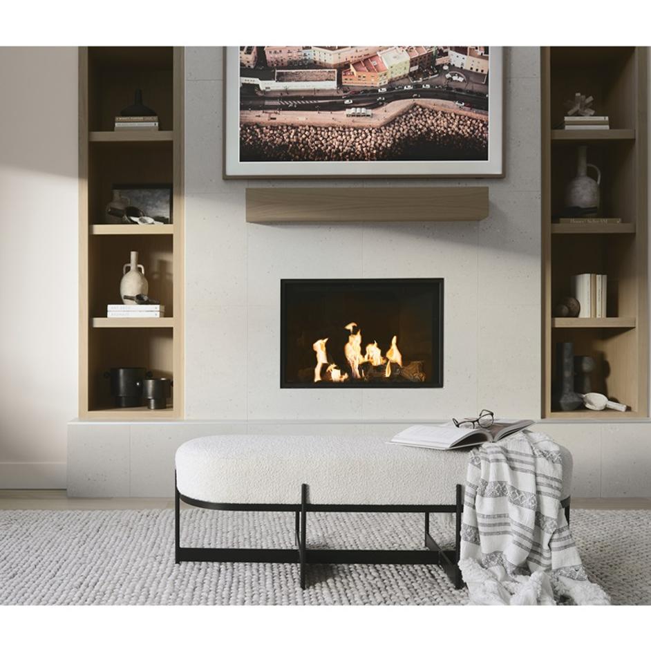 Amelia 55.0L x 18.0W x 18.0H Cream Boucle W/Black Metal Upholstered Bench by Mercana