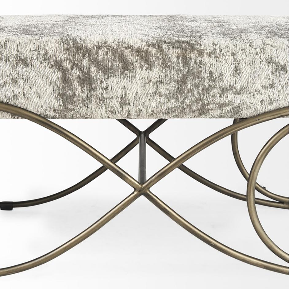Ayla 55L x 17.6W x 18H Light and Dark Gray Fabric Seat W/ Antique Gold Metal Frame Bench by Mercana