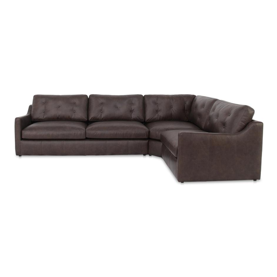 Thurlow 3 Piece Right Modular Sectional Espresso Brown Leather by Moes Home