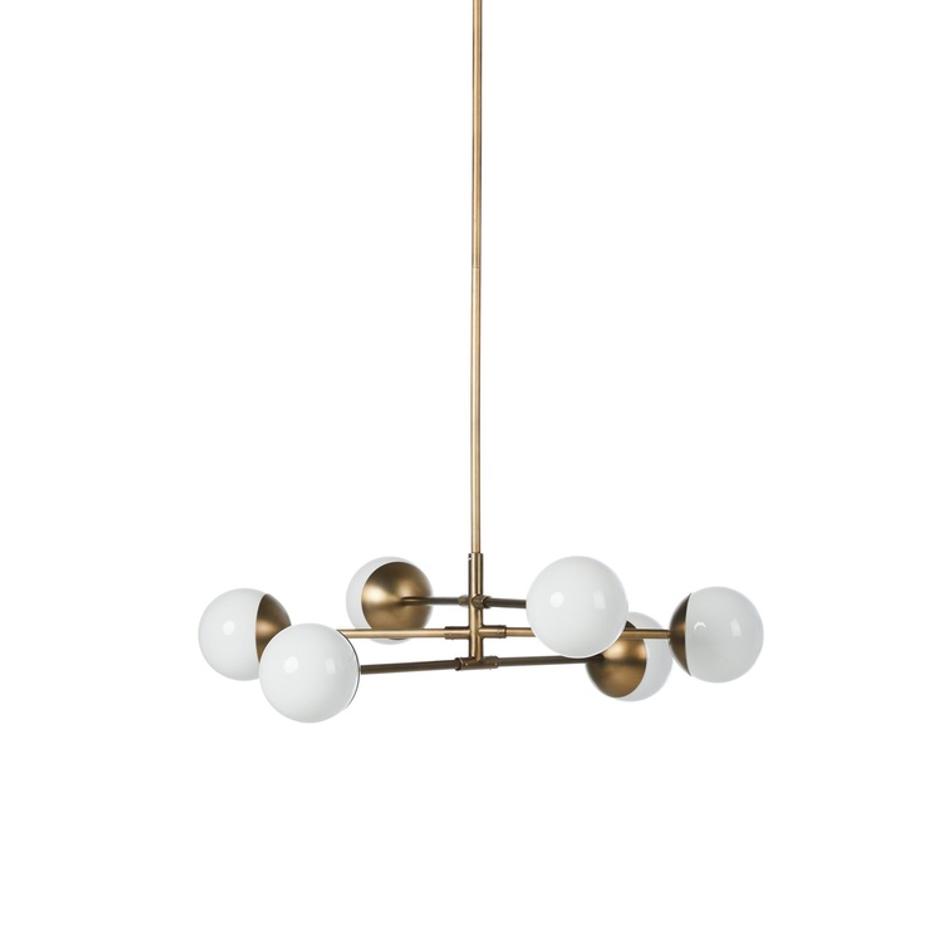 Oriana Chandelier In Aged Brass Iron And Milk Glass by Four Hands