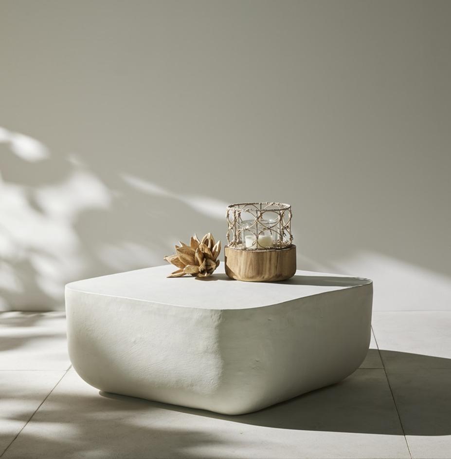 Basil Square Outdoor Coffee Table In White by FOUR HANDS