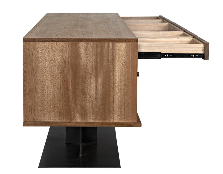 Wolf Dark Walnut Sideboard with Brass Pulls and Industrial Steel Base by Noir Furniture