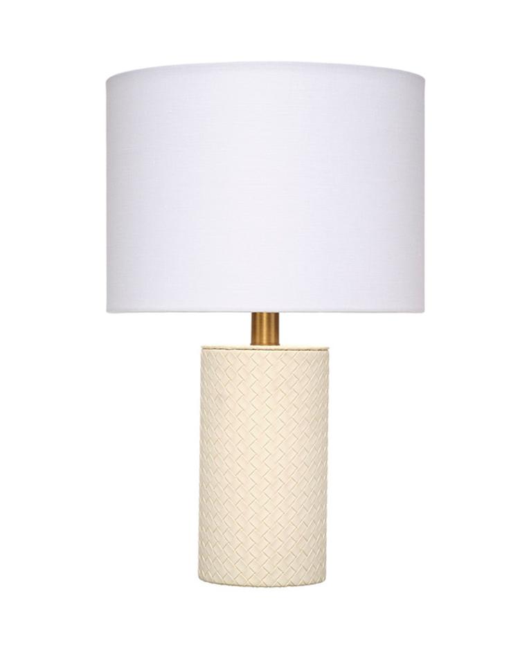 Roman Leather Table Lamp with Linen Shade, White by Jamie Young