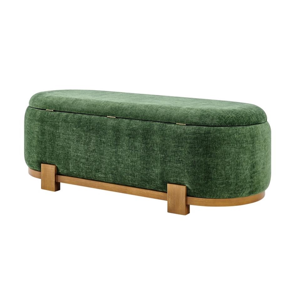 Ayleen Chenille Storage Bench, Seneca Green  by New Pacific Direct