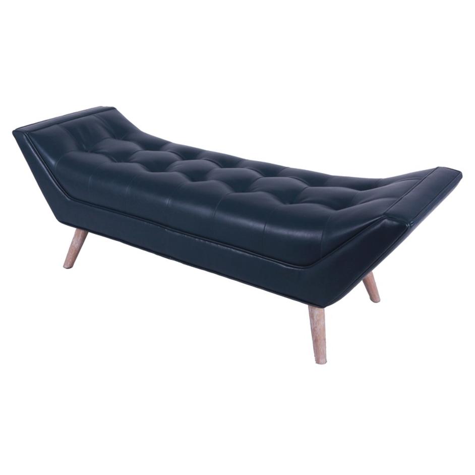 Castlebar KD Bonded Leather Tufted Bench, Vintage Blue by New Pacific Direct