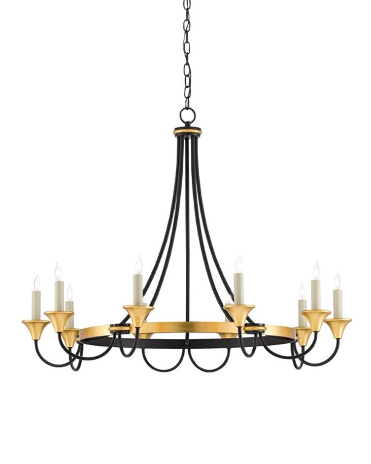 Hanlon Chandelier In Washed Black & Contemporary Gold Leaf by Currey & Company