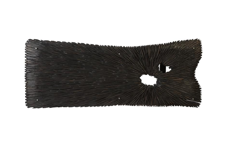 Chainsaw Dining Table with Glass, Chamcha Wood, Burnt Black, Black Iron U Legs by PHILLIPS COLLECTION