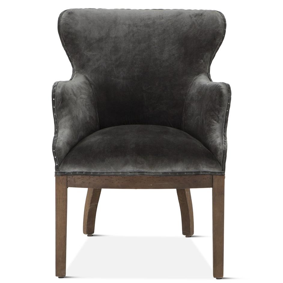 Elizabeth Gray Velvet Armchair with Exposed Frame and Solid Wood Legs by Home Trends & Design