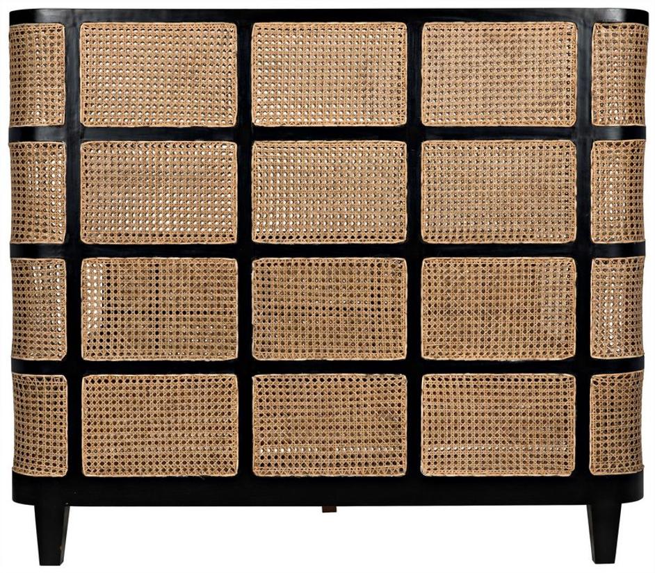 Porto Queen Bed in Hand-Rubbed Black Mahogany with Caning Detail by Noir Furniture