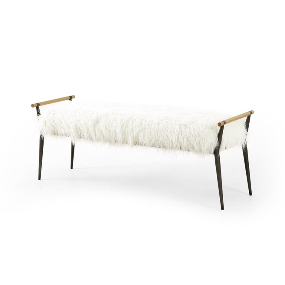 Charlotte Bench In Mongolian Cream Fur by FOUR HANDS