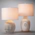 Lunar Polyresin Table Lamp with Linen Shade, White by Jamie Young