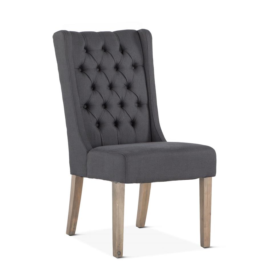 Lara Dark Gray Linen Dining Chair with Napoleon Legs by Home Trends & Design