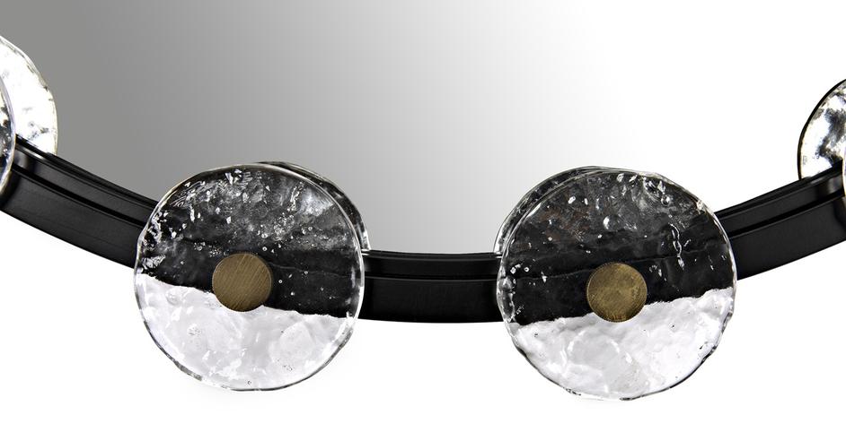 Moira Mirror with Glass Details, Black Metal by Noir Furniture