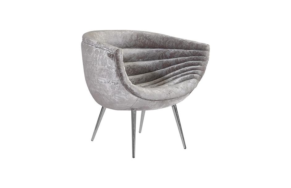 Nouveau Club Chair, Grey Crushed Velvet Fabric, Stainless Steel Legs by PHILLIPS COLLECTION