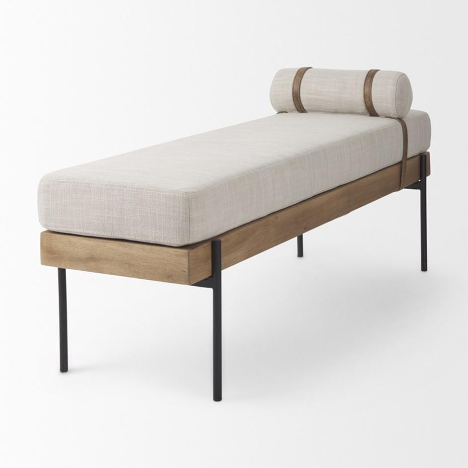 Colburne Cream Fabric w/Brown Wood Bench by Mercana
