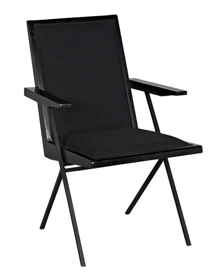 Henderson Sungkai/Mindi and Industrial Steel Chair in Charcoal Black with Black Cotton Fabric by Noir Furniture