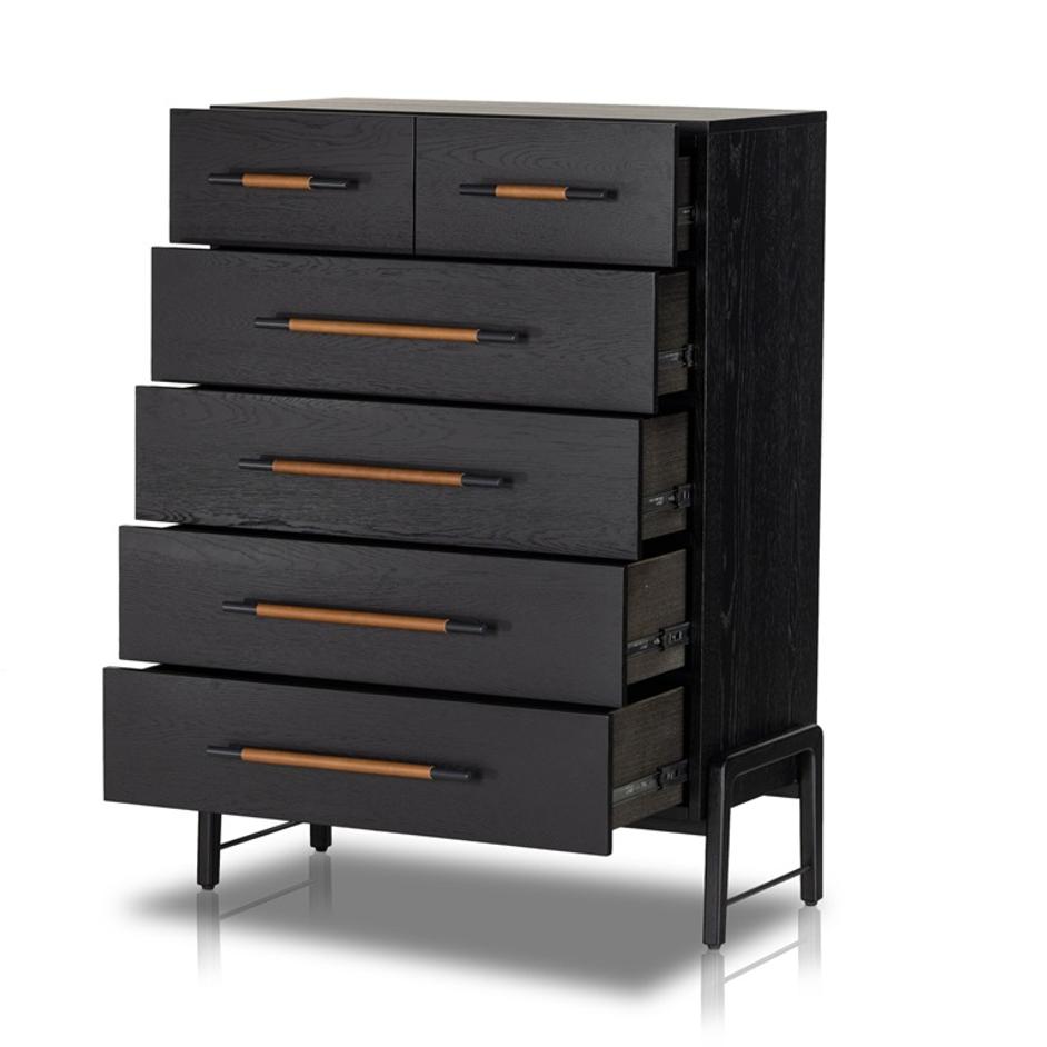 Rosedale 6 Drawer Tall Dresser - Ebony Oak Veneer by Four Hands