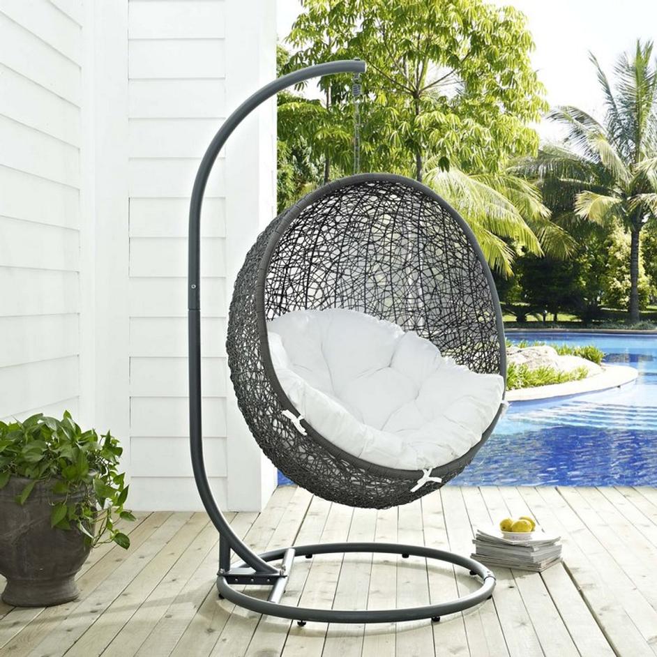 Segreto Outdoor Patio Swing Chair With Stand In Gray White by Modway Furniture