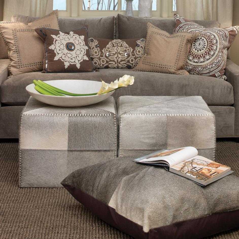 Grey Hair on Hide Ottoman, Large by Jamie Young