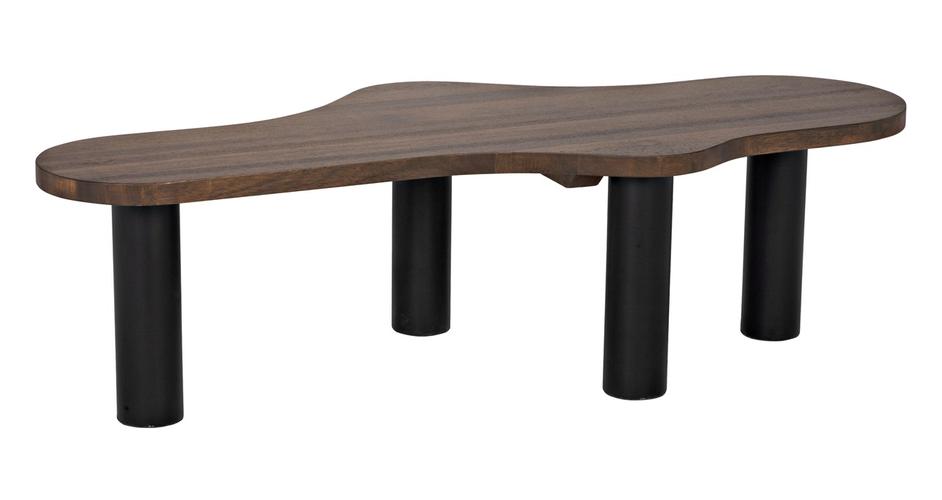 Schulz Dark Walnut Coffee Table with Matte Black Industrial Steel Base by Noir Furniture