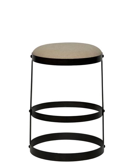 Dior Industrial Steel Counter Stool in Matte Black with Light Linen Cushion by Noir Furniture