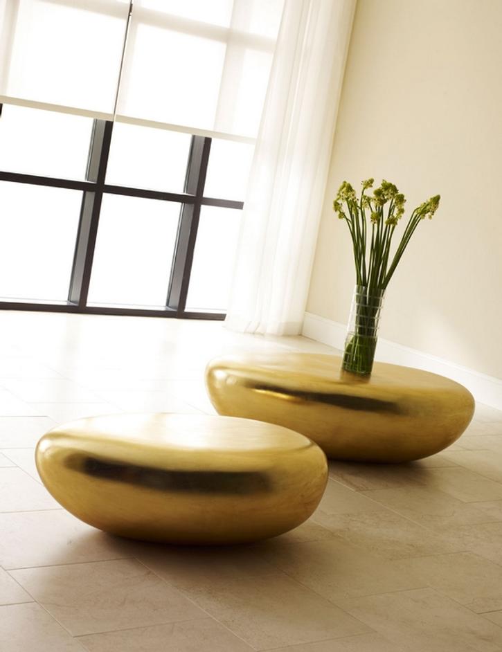 River Stone Cocktail Table, Gold Leaf, Small by PHILLIPS COLLECTION