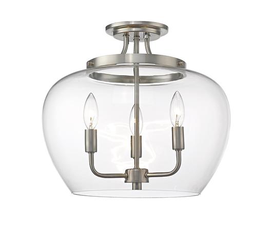 Joliet 3 Light Semi Flush Mount in Brushed Nickel Finish by Z-Lite