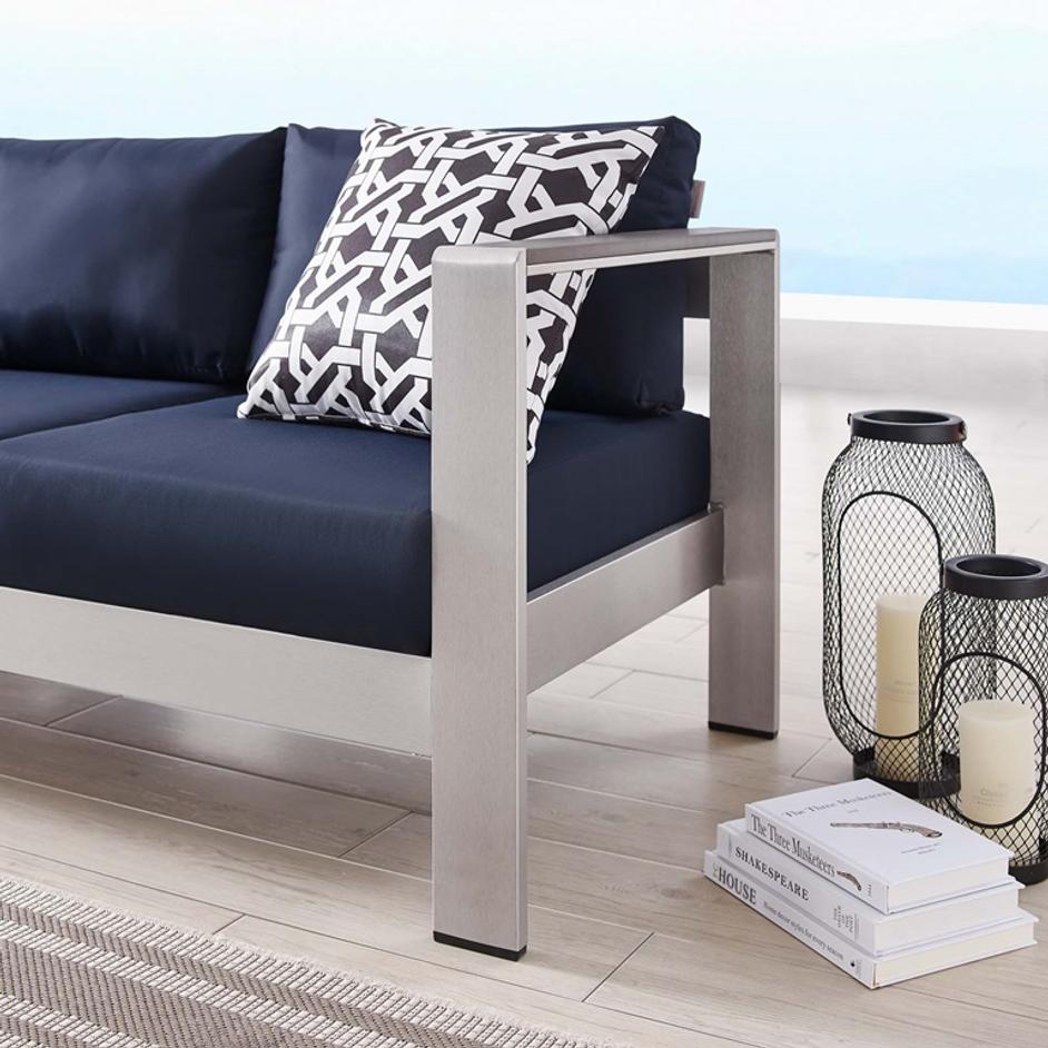 Nantucket Outdoor Patio Aluminum Sofa In Silver Navy by Modway Furniture