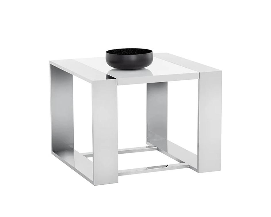 DALTON END TABLE - STAINLESS STEEL - HIGH GLOSS WHITE by Sunpan