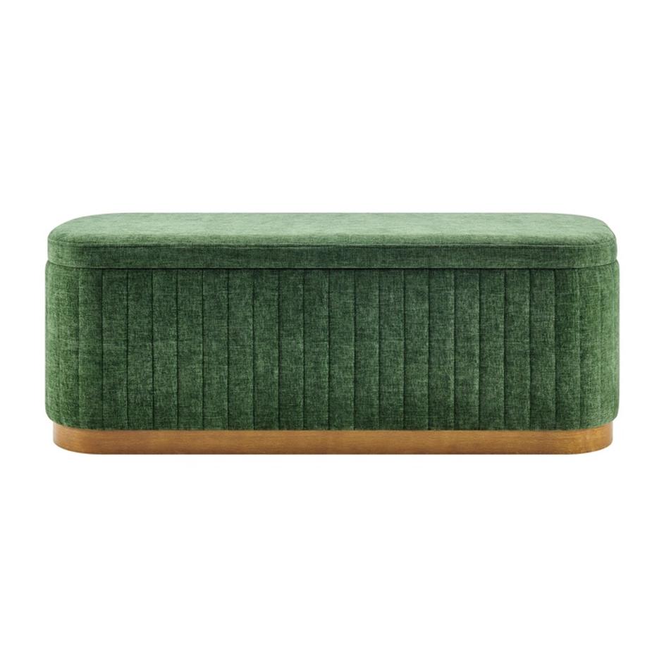 Clinton Chenille Storage Bench, Seneca Green  by New Pacific Direct