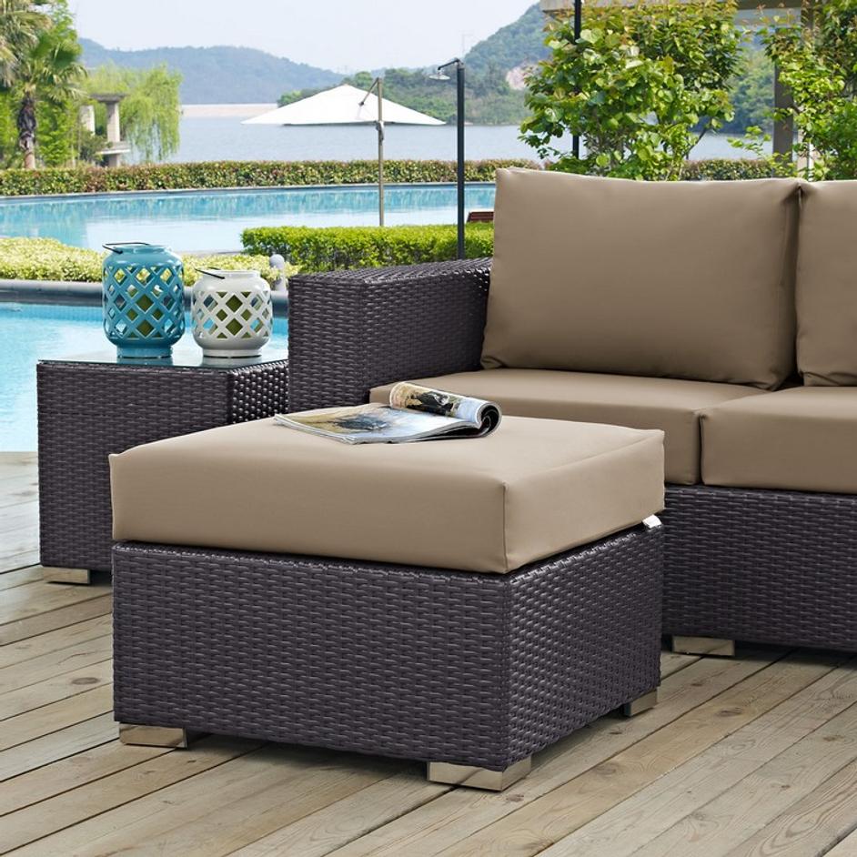 Minerva Outdoor Patio Fabric Square Ottoman In Espresso Mocha by Modway Furniture