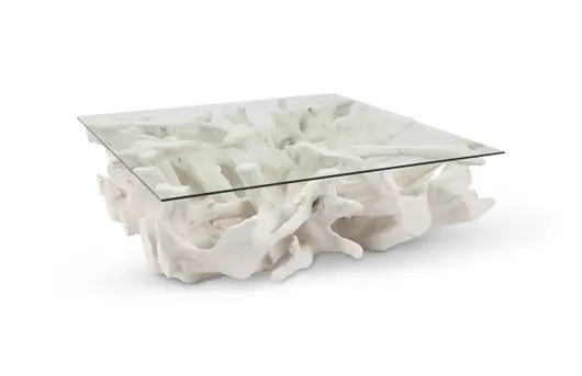 Cast Root Coffee Table, White Stone, With Glass by PHILLIPS COLLECTION