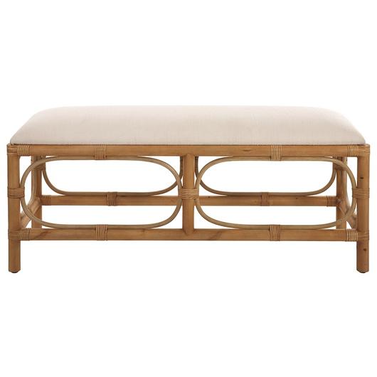 Laguna White Fabric Rattan Bench by Uttermost