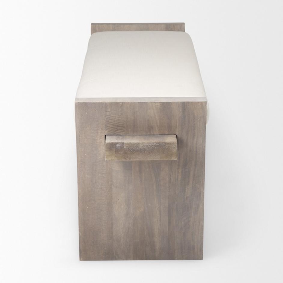 Elaine I 58L x 14.75W x 20H Brown Wood Upholstered Cream Seat Entryway Bench by Mercana